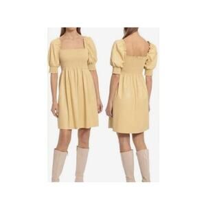 7 For All Mankind Womens Faux Leather Dress Size L‎ Yellow Smocked Vintage Y2K